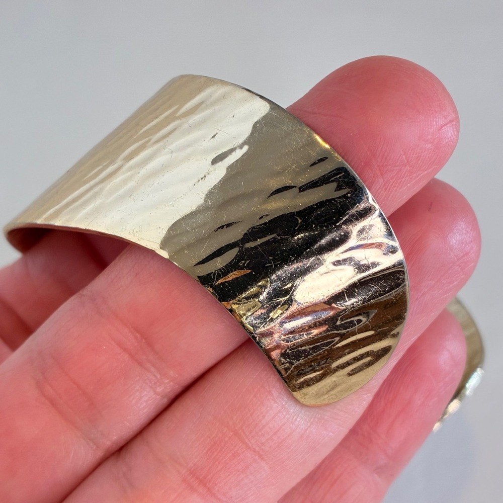 Vintage Gold Tone Hammered Wide Cuff Statement Bracelet Estate - Picture 8 of 11